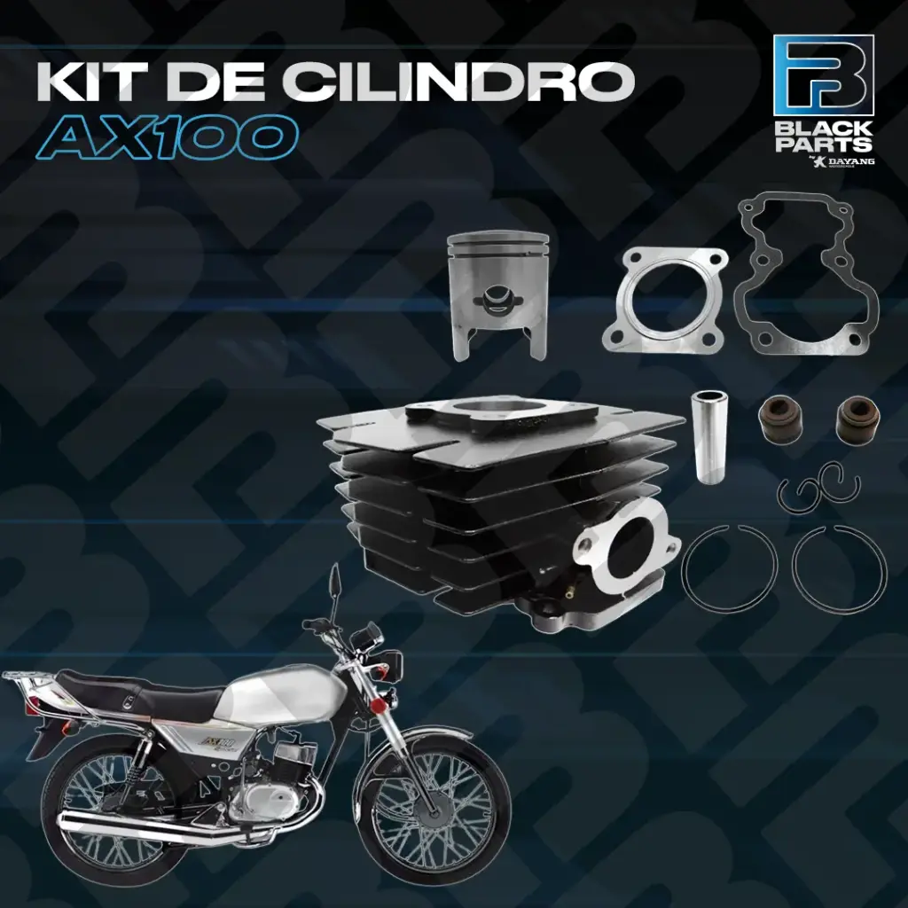 CILINDRO KIT - AX100 - ( D:49.80mm - H:67.87mm - P:14mm - PISTON ALTO ) - COLOR NEGRO