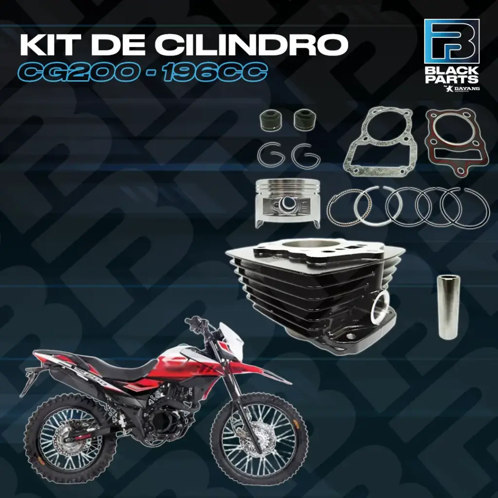 KIT DE CILINDRO COLOR NEGRO (INCLUYE KIT DE PISTÓN, CILINDRO+JUNTA+ANILLO+PIN) CG200 - 196CC 