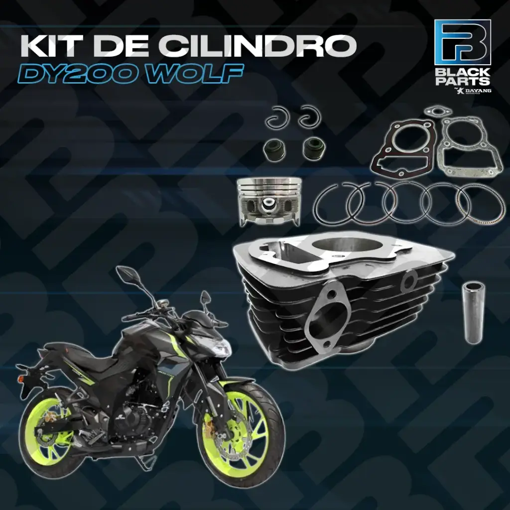 CILINDRO KIT - SHINERAY SPARTA 200cc / DY200 WOLF - ( D:62mm - H:99.30mm - P:13mm PISTON CONVEXO ) - COLOR NEGRO  