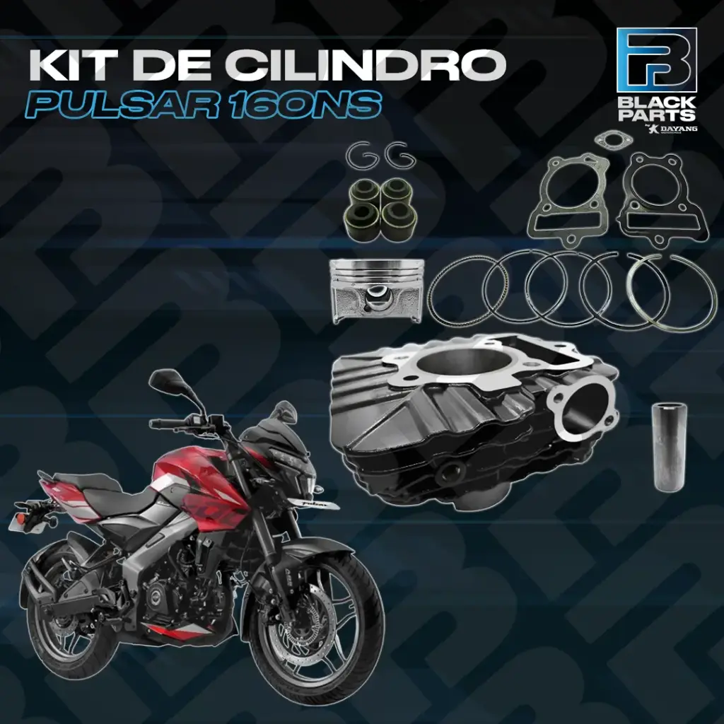 CILINDRO KIT - PULSAR 160NS - ( D:58mm - H:96.30mm - P:15mm - PISTON CONVEXO ) - COLOR NEGRO
