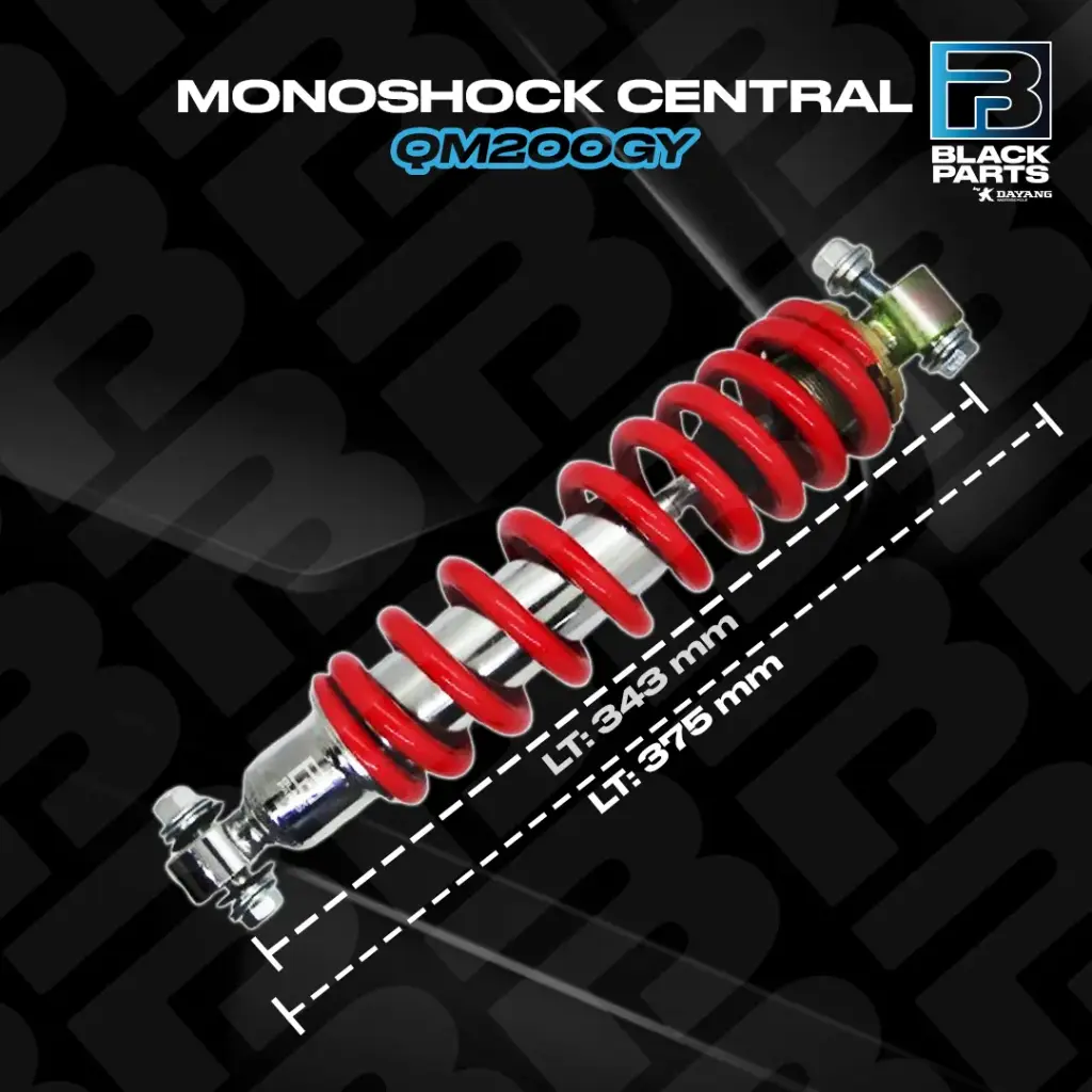 AMORTIGUADOR CENTRAL MONOSHOCK CENTRAL QM200GY 2012 (CROMADO CON RESORTE ROJO - LT: 375 mm) 