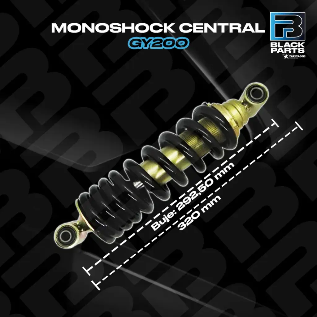 AMORTIGUADOR CENTRAL MONOSHOCK GY200 (DORADO CON RESORTE NEGRO LT: 320 mm)