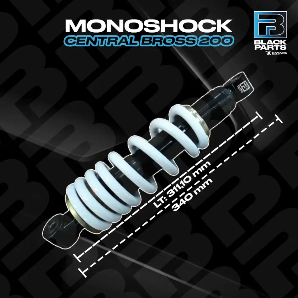 AMORTIGUADOR CENTRAL MONOSHOCK BROSS 200 (NEGRO CON RESORTE BLANCO  LT: 340 mm)