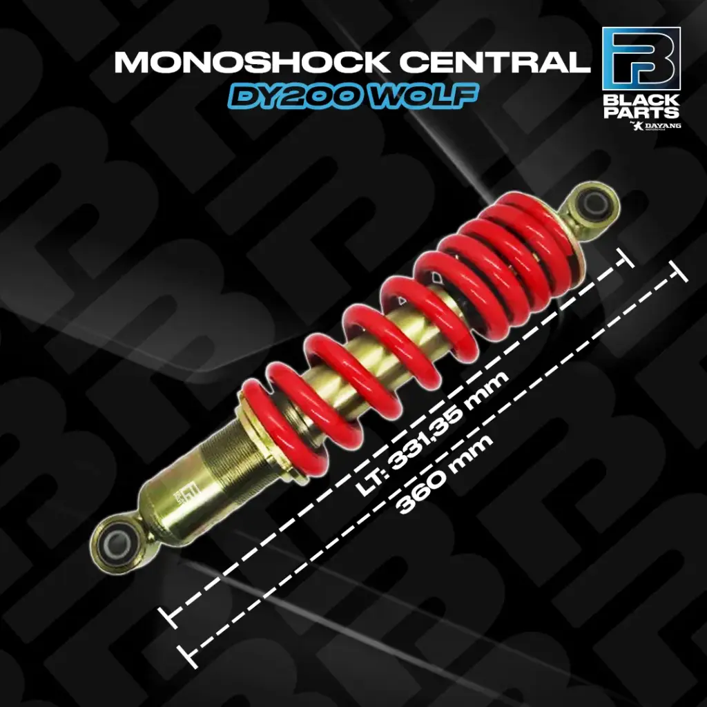AMORTIGUADOR CENTRAL MONOSHOCK DY200 WOLF  (DORADO RESORTE ROJO LT: 360 mm)