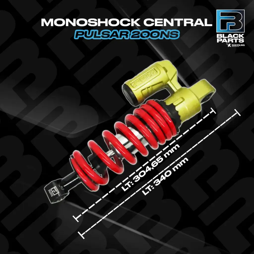 AMORTIGUADOR CENTRAL MONOSHOCK CENTRALPULSAR 200NS (DORADO CON RESORTE ROJO LT: 340 mm)